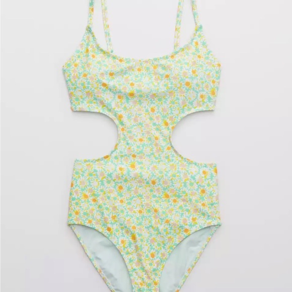 aerie Swim Nwt Aerie Side Scoop One Piece Swimsuit In Green Dazzle